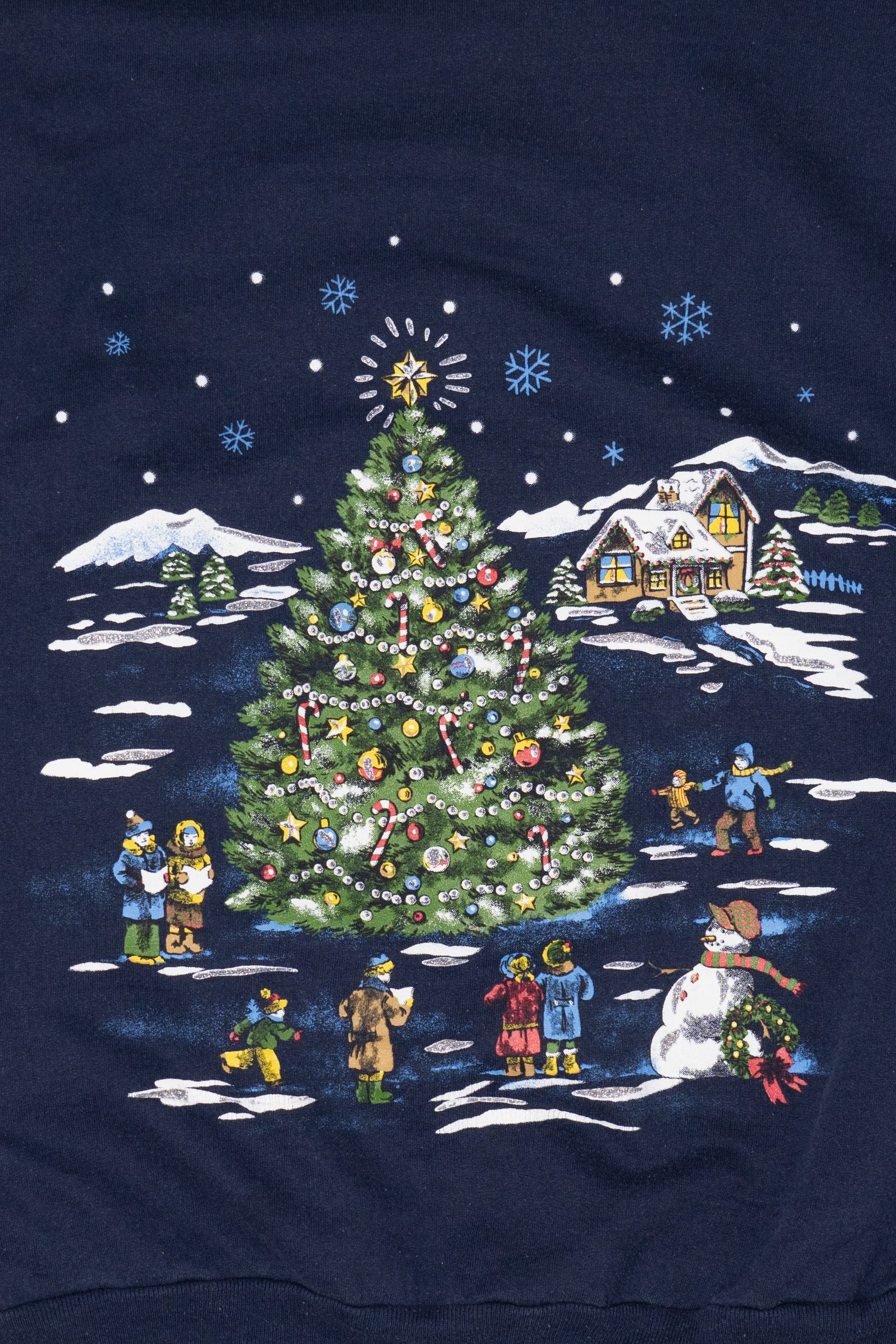 Vintage Navy Blue Basic Editions Ugly Christmas Sweatshirt (1990s)
