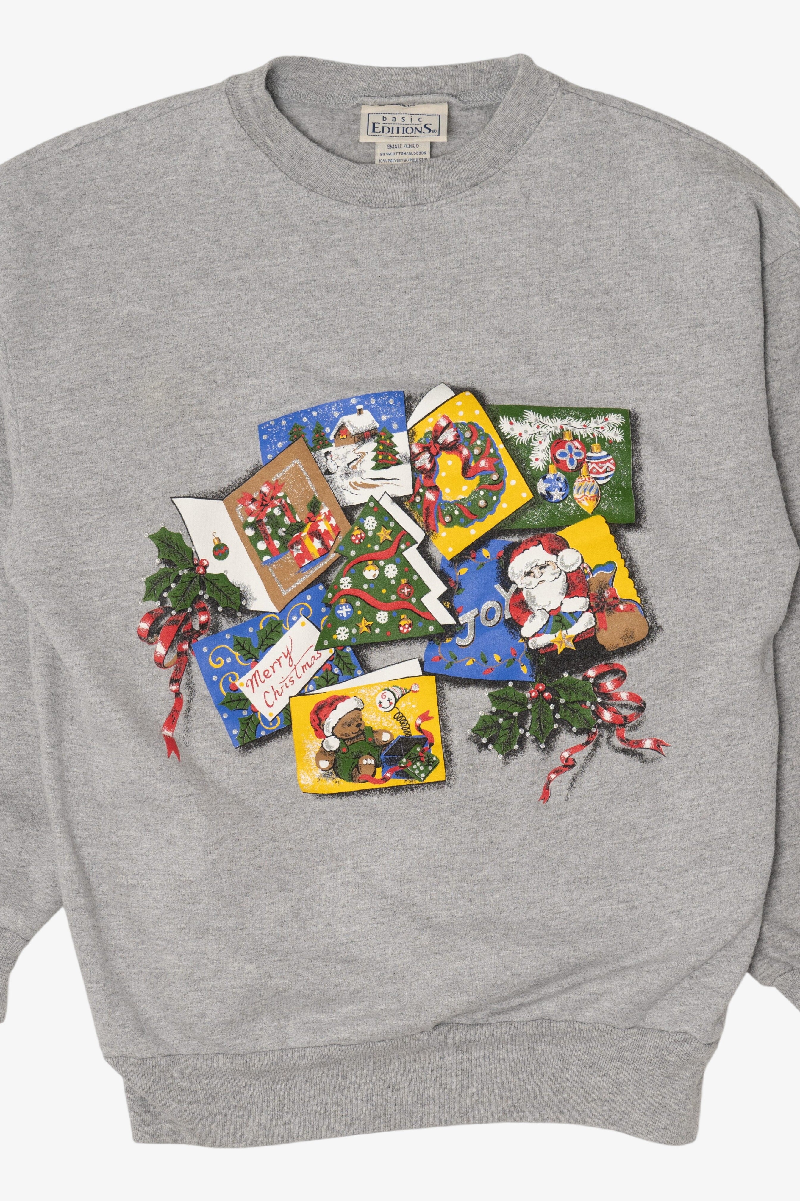 Vintage Gray Basic Editions Ugly Christmas Sweatshirt (1990s)