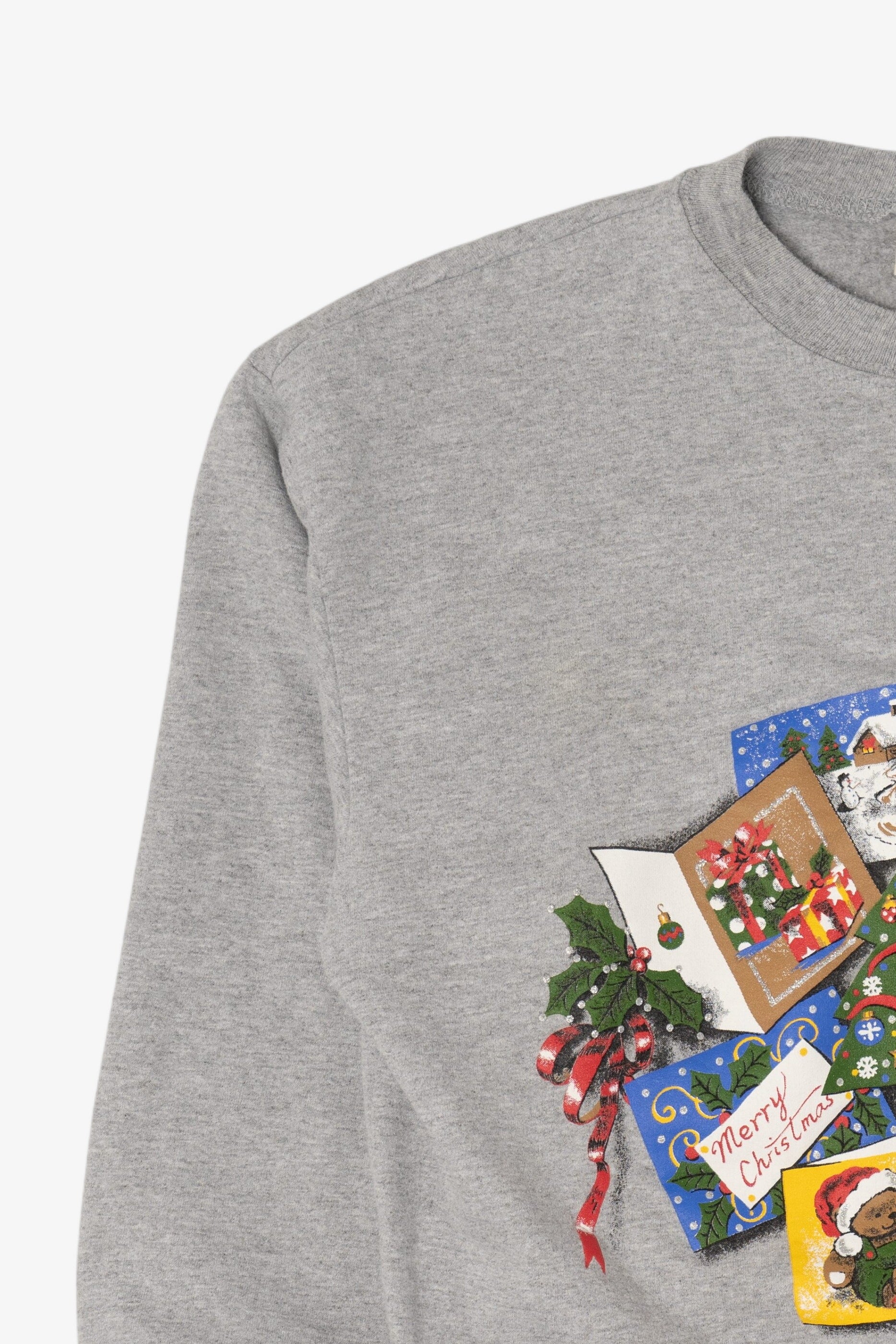 Vintage Gray Basic Editions Ugly Christmas Sweatshirt (1990s)