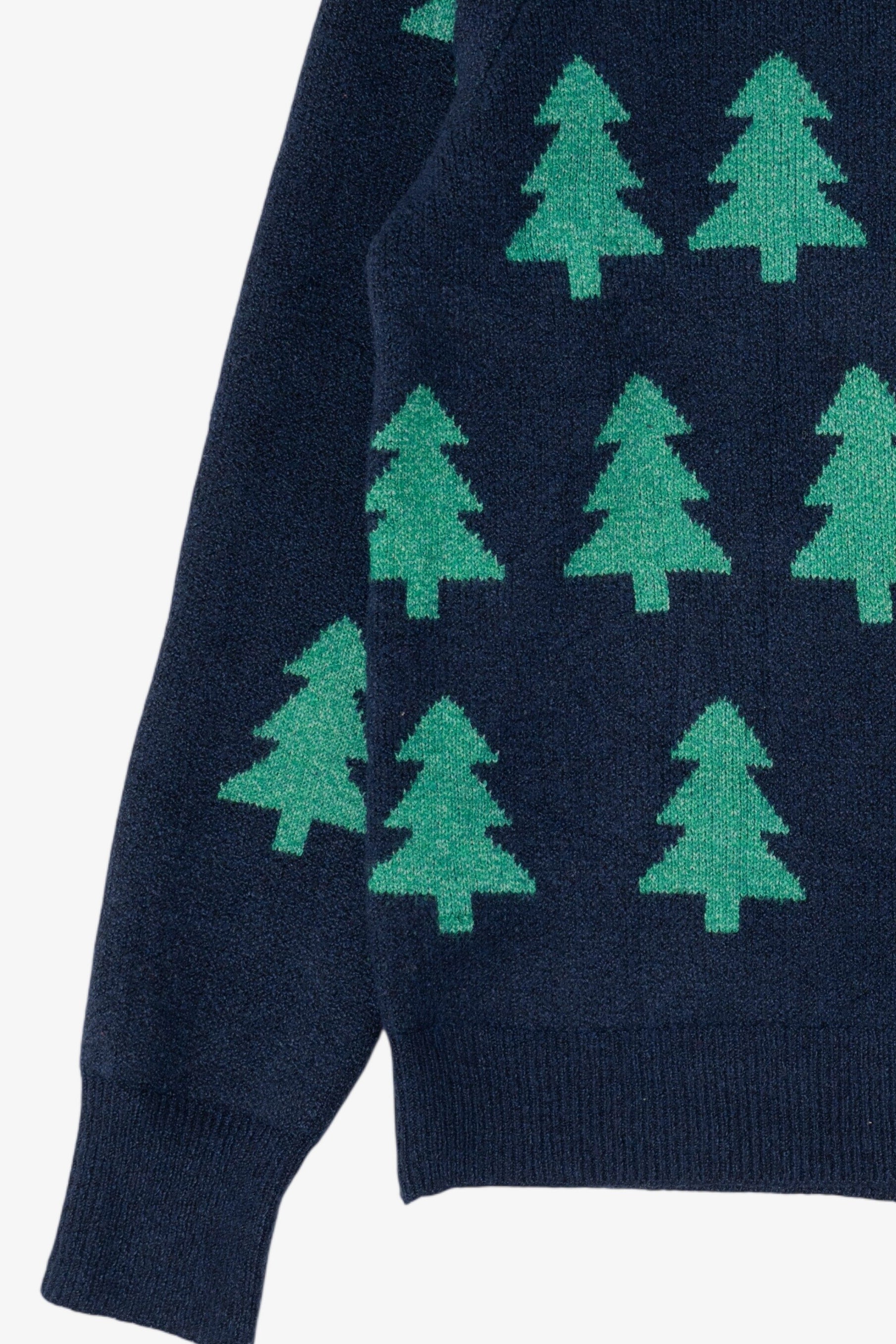 Navy Blue Holiday Time Trees Ugly Christmas Pullover (2010s)