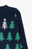 Navy Blue Holiday Time Trees Ugly Christmas Pullover (2010s)