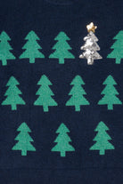 Navy Blue Holiday Time Trees Ugly Christmas Pullover (2010s)