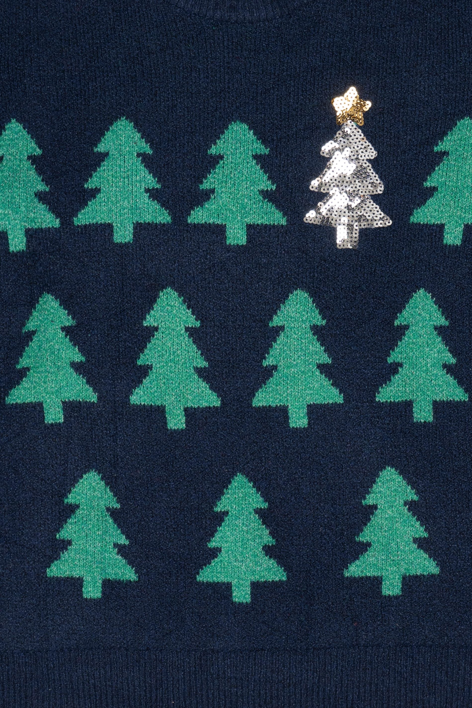Navy Blue Holiday Time Trees Ugly Christmas Pullover (2010s)