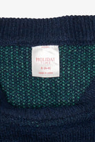Navy Blue Holiday Time Trees Ugly Christmas Pullover (2010s)