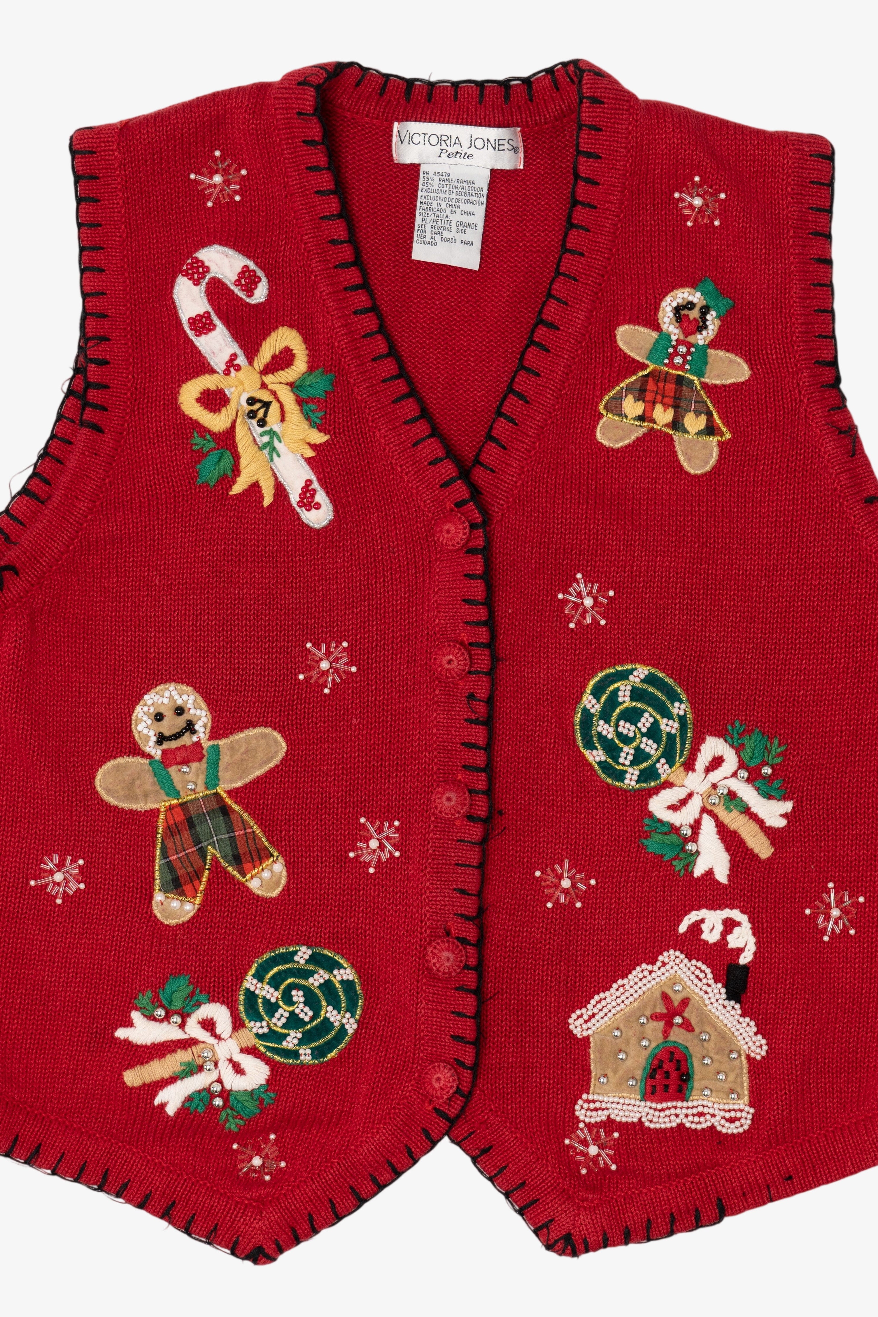 Vintage Red Victoria Jones Gingerbread Ugly Christmas Vest (1990s)
