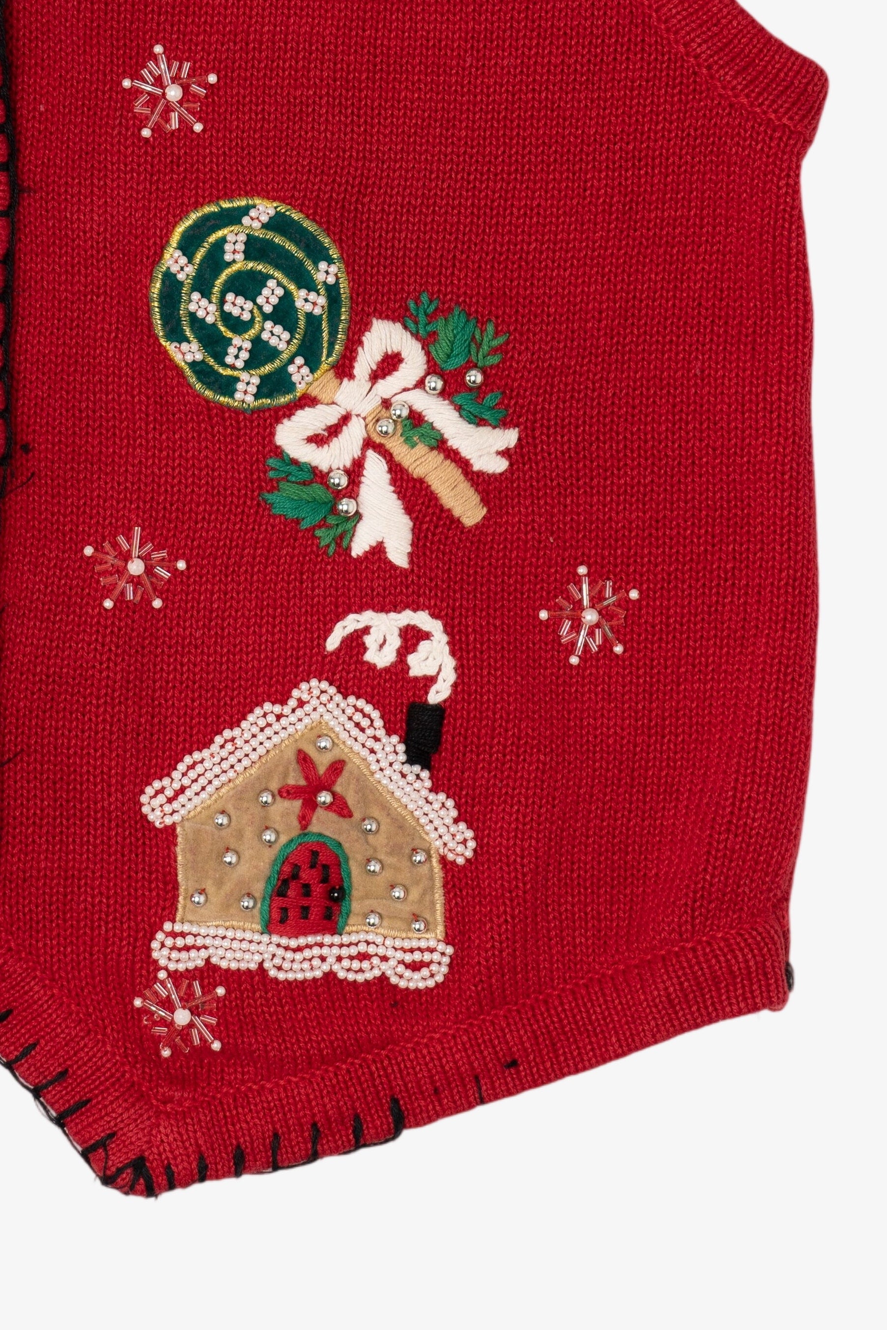 Vintage Red Victoria Jones Gingerbread Ugly Christmas Vest (1990s)