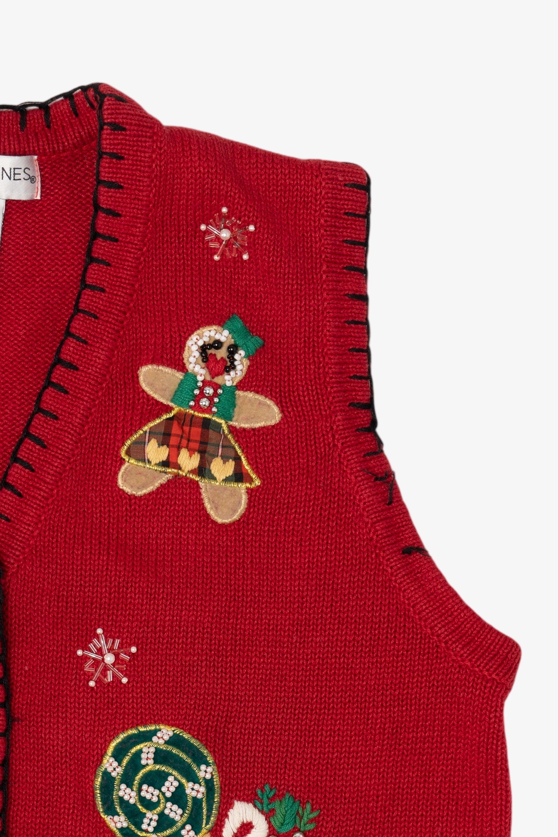 Vintage Red Victoria Jones Gingerbread Ugly Christmas Vest (1990s)