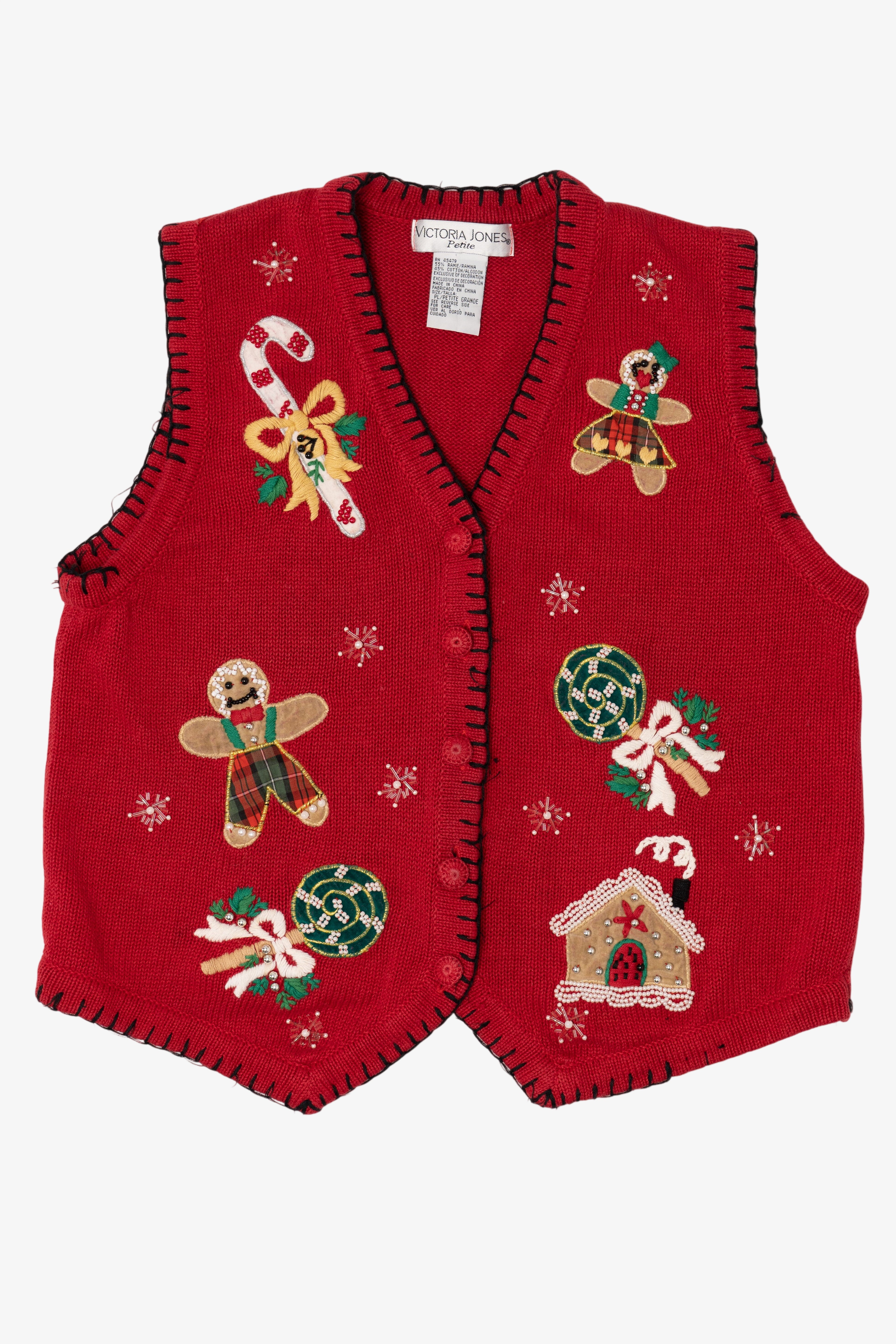 Vintage Red Victoria Jones Gingerbread Ugly Christmas Vest (1990s)