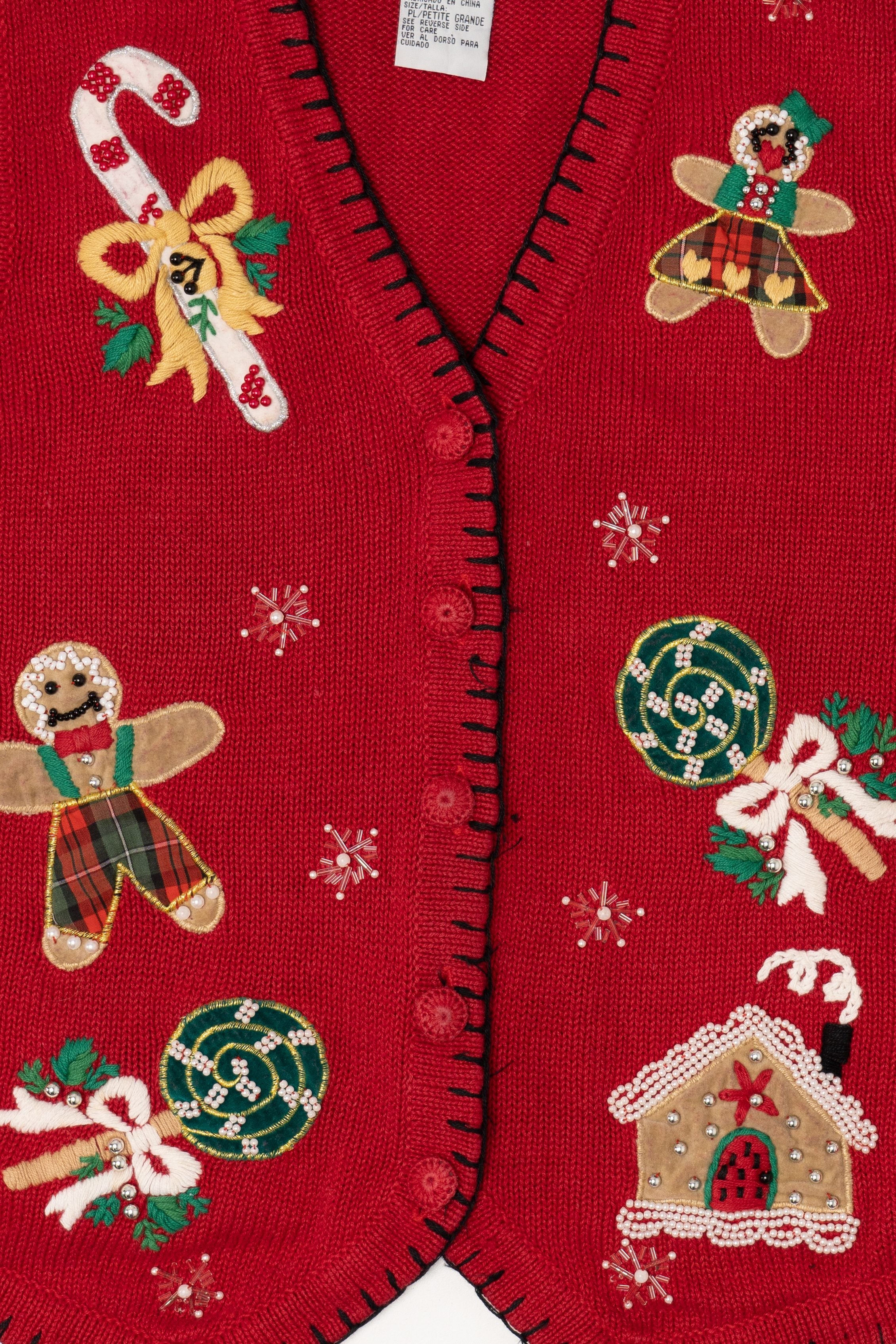 Vintage Red Victoria Jones Gingerbread Ugly Christmas Vest (1990s)