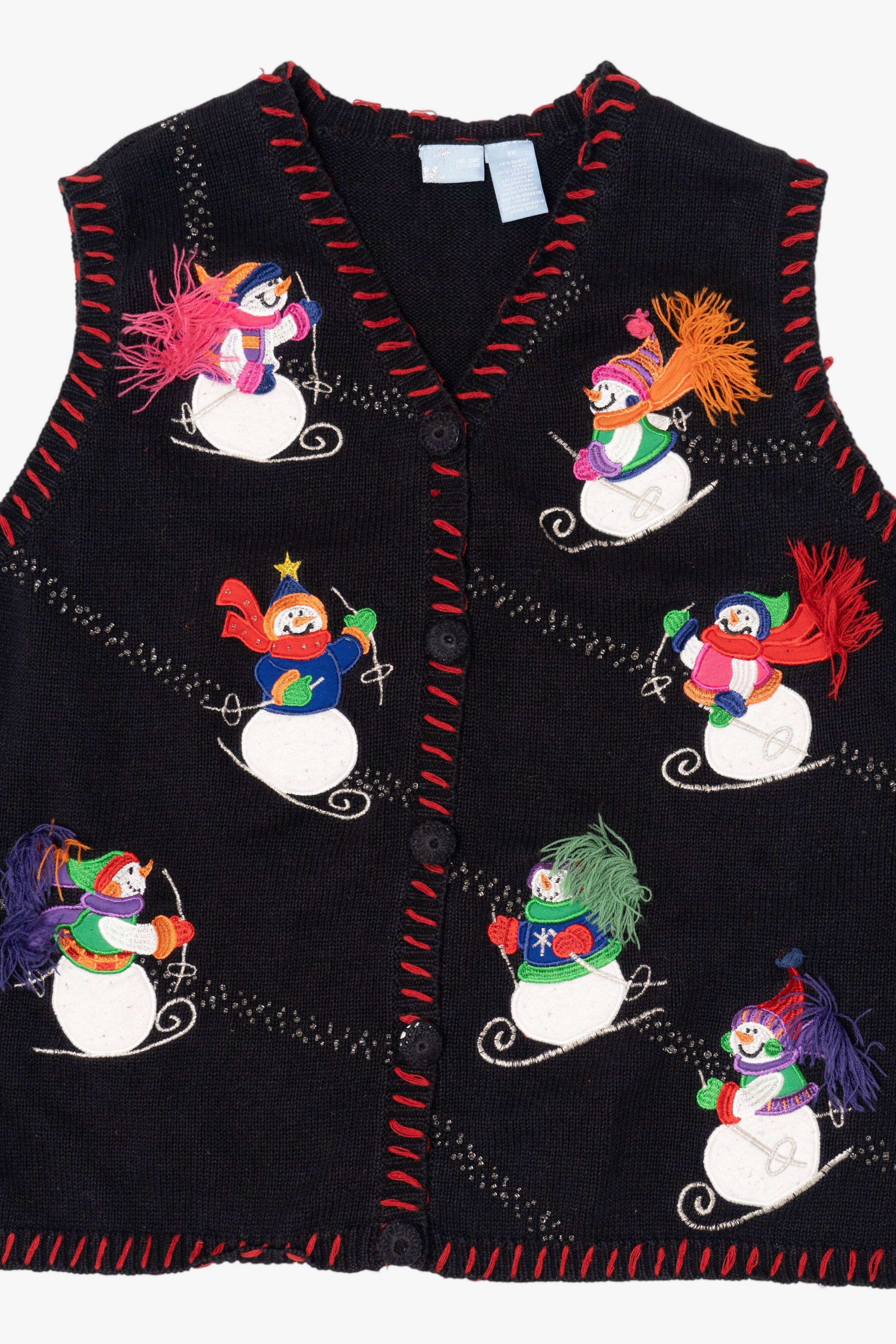 Vintage Black Holiday Editions Snowmen Ugly Christmas Vest (1990s)