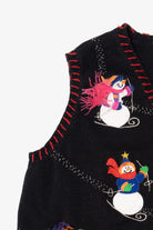 Vintage Black Holiday Editions Snowmen Ugly Christmas Vest (1990s)