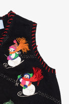 Vintage Black Holiday Editions Snowmen Ugly Christmas Vest (1990s)