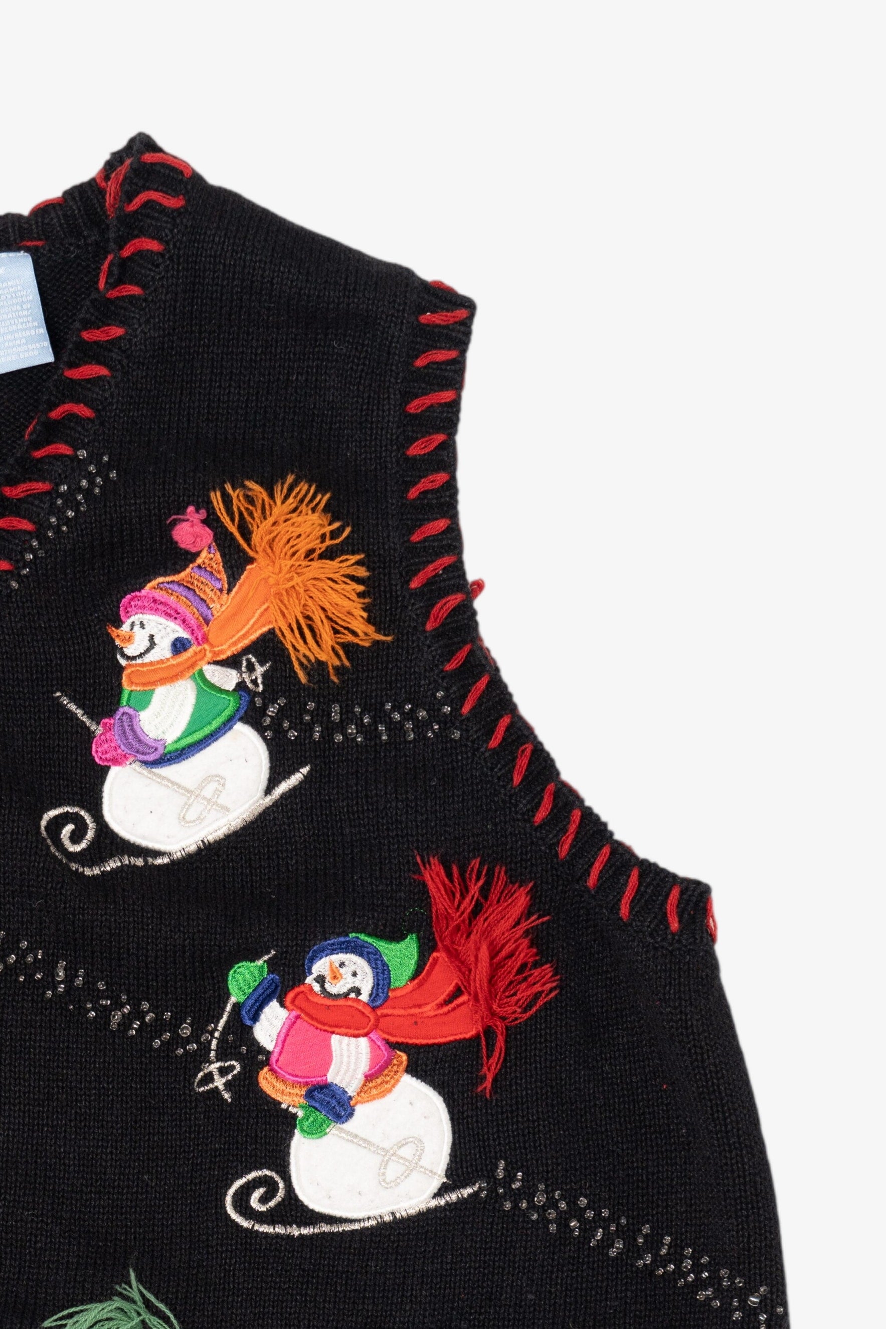 Vintage Black Holiday Editions Snowmen Ugly Christmas Vest (1990s)