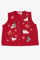 Vintage Red Basic Editions Ice Skates Ugly Christmas Vest (1990s)