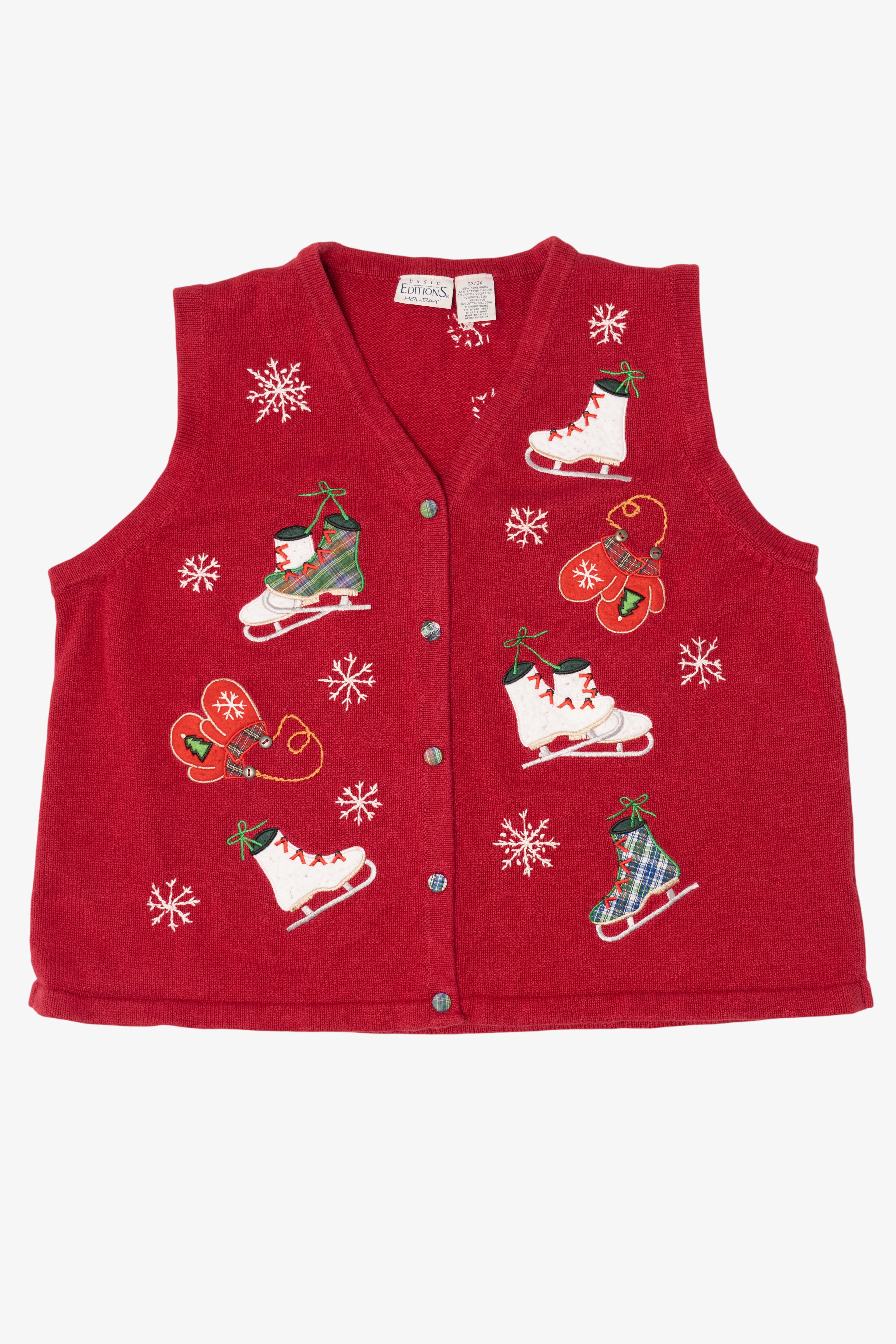 Vintage Red Basic Editions Ice Skates Ugly Christmas Vest (1990s)