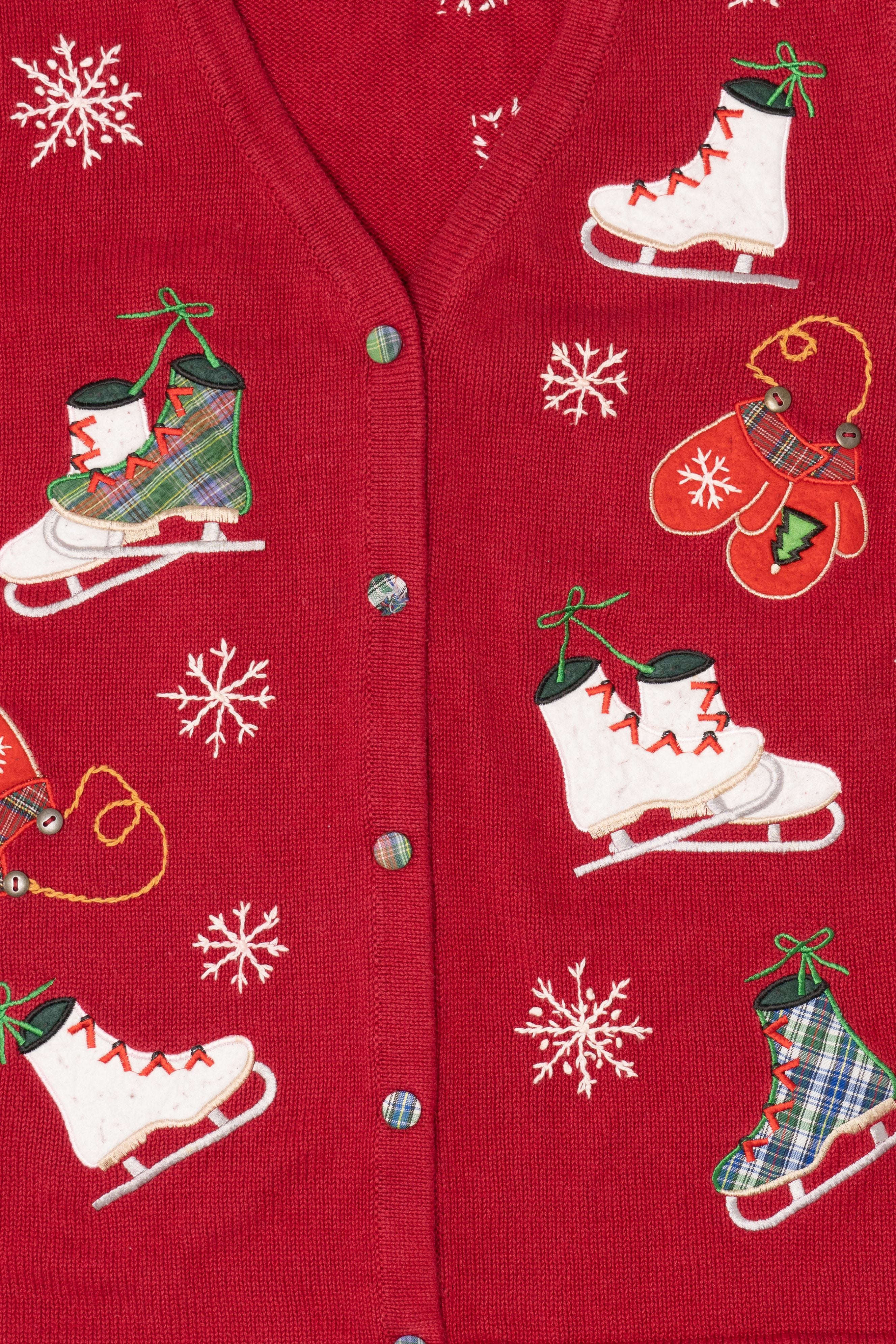 Vintage Red Basic Editions Ice Skates Ugly Christmas Vest (1990s)