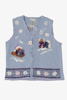 Vintage Light Blue White Stag Bears Ugly Christmas Vest (1990s)