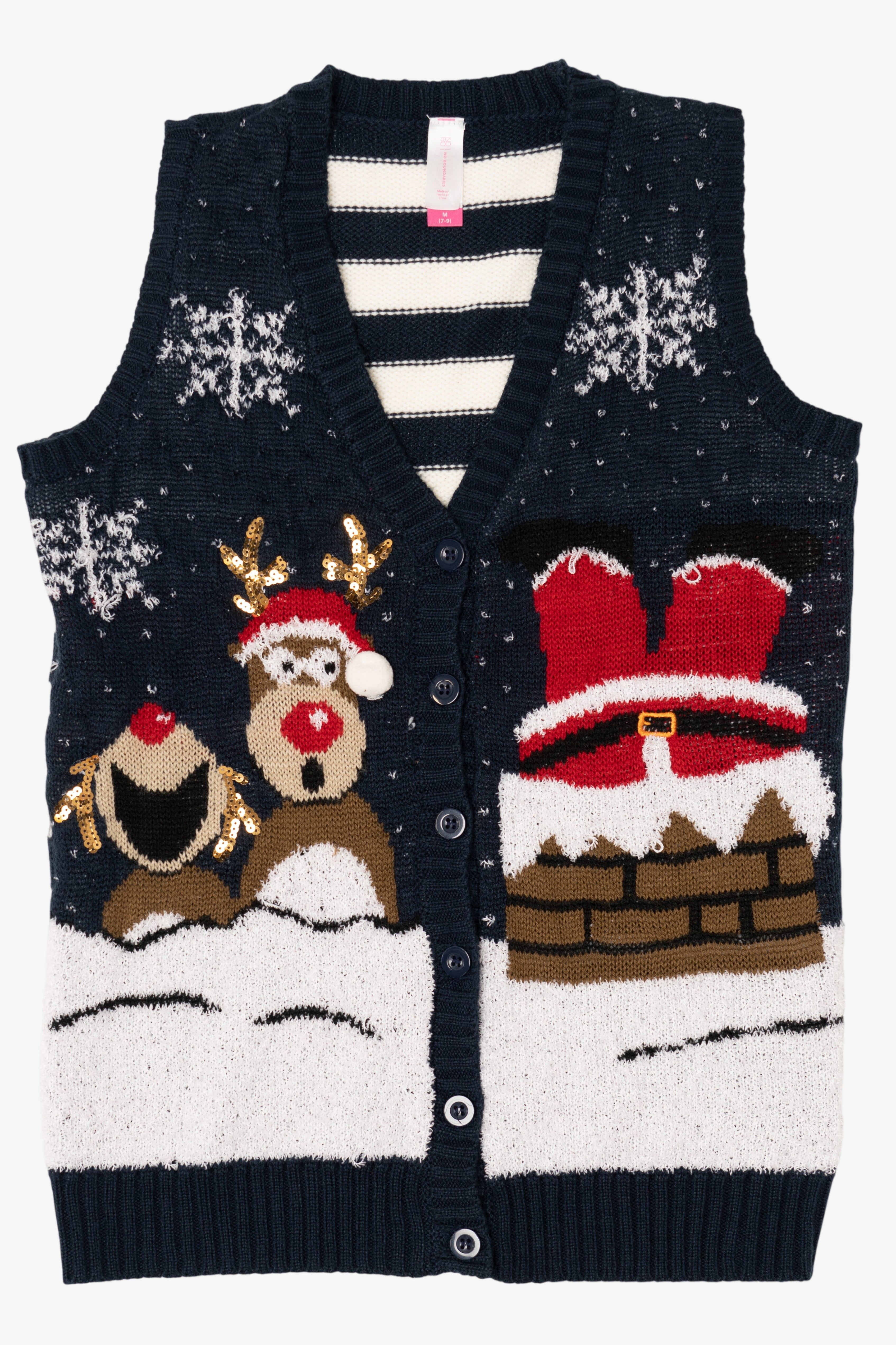 Navy Blue No Boundaries Santa Stuck Ugly Christmas Vest (2010s)