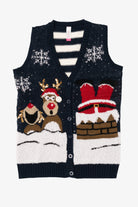 Navy Blue No Boundaries Santa Stuck Ugly Christmas Vest (2010s)
