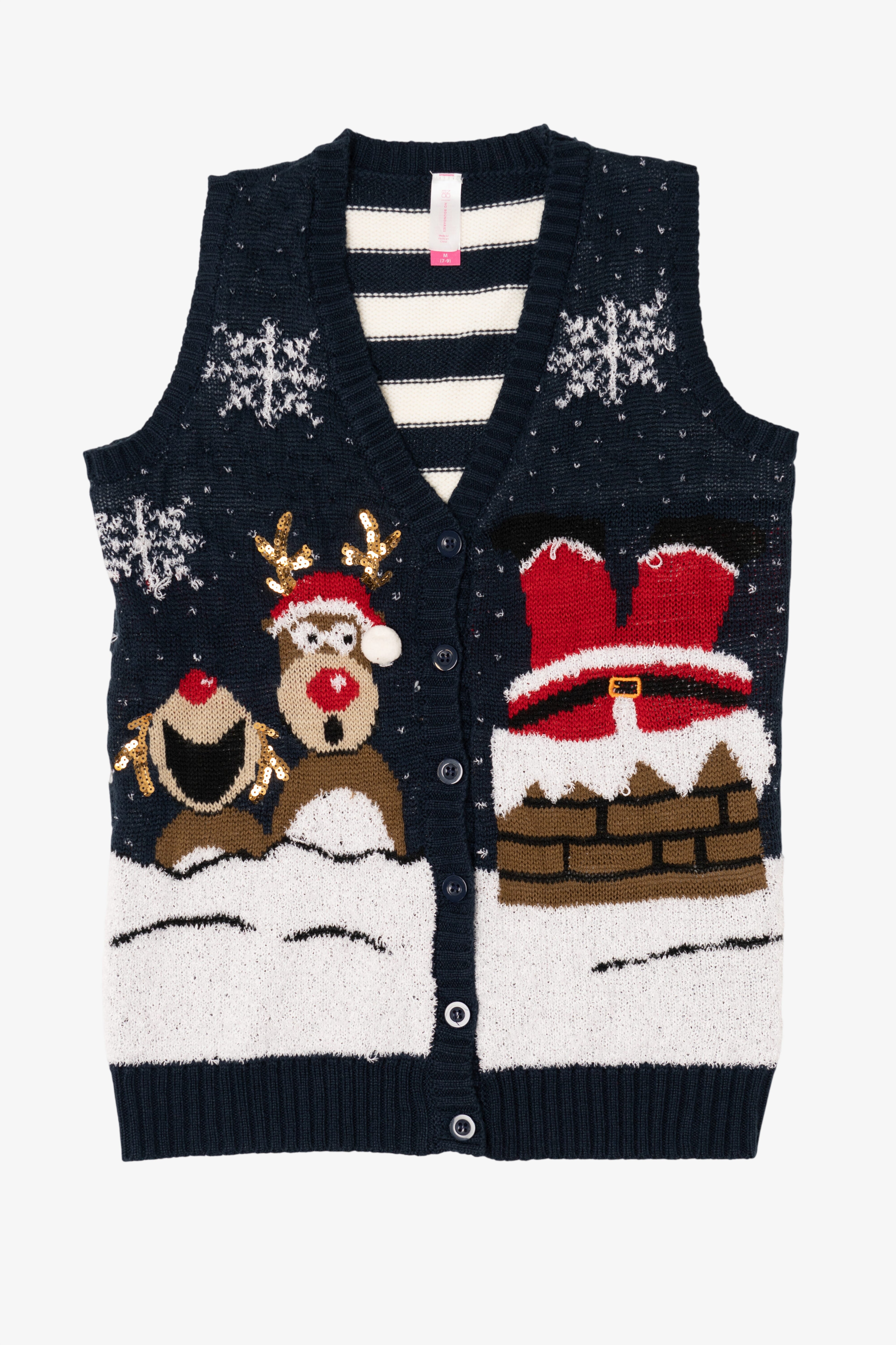 Navy Blue No Boundaries Santa Stuck Ugly Christmas Vest (2010s)