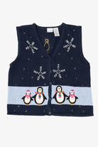Vintage Navy Blue Bobbie Brooks Penguins Ugly Christmas Vest (1990s)