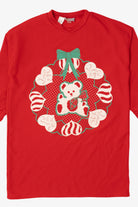 Vintage Red Starlit Night Teddy Bear Ugly Christmas Sweater (1980s)
