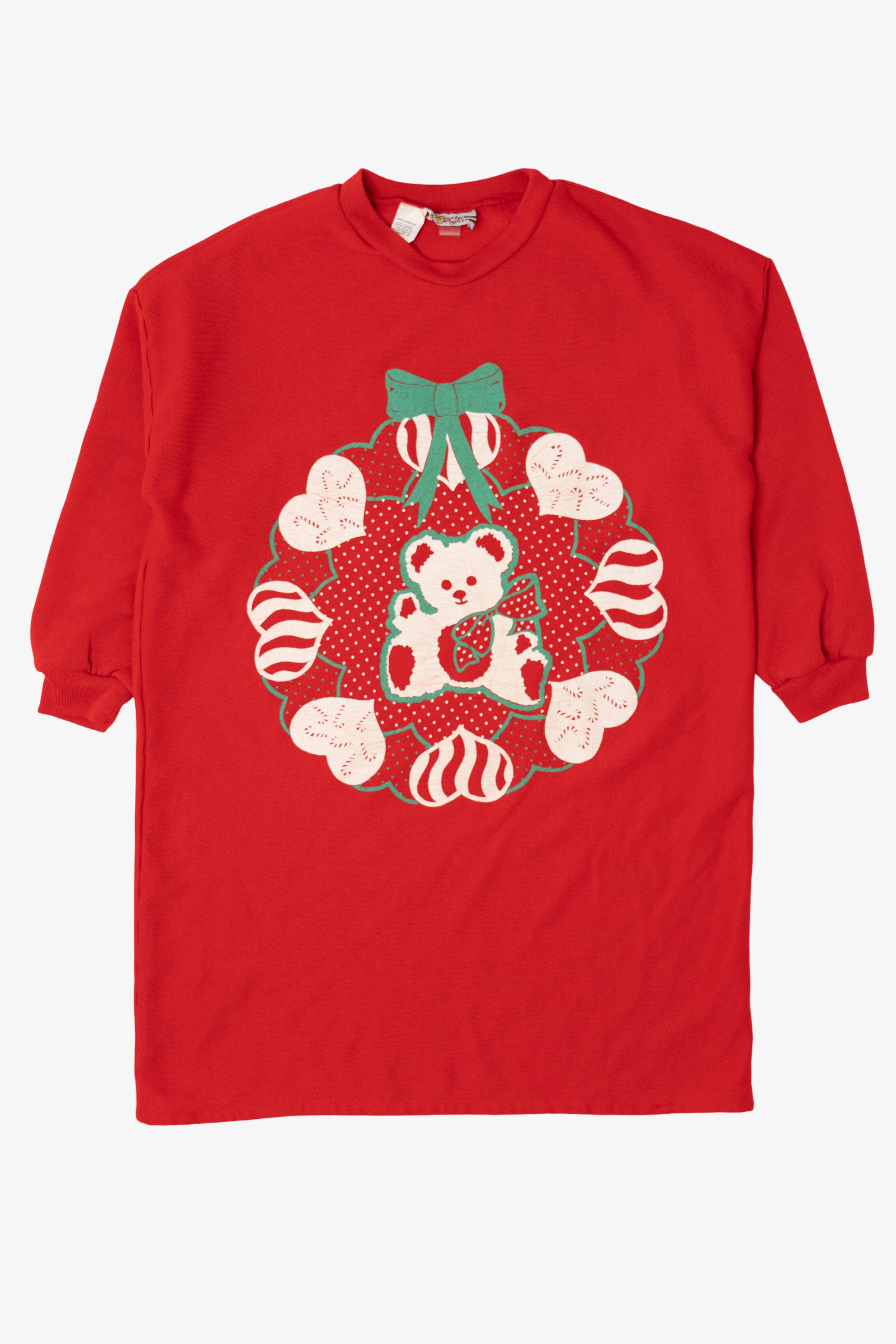 Vintage Red Starlit Night Teddy Bear Ugly Christmas Sweater (1980s)