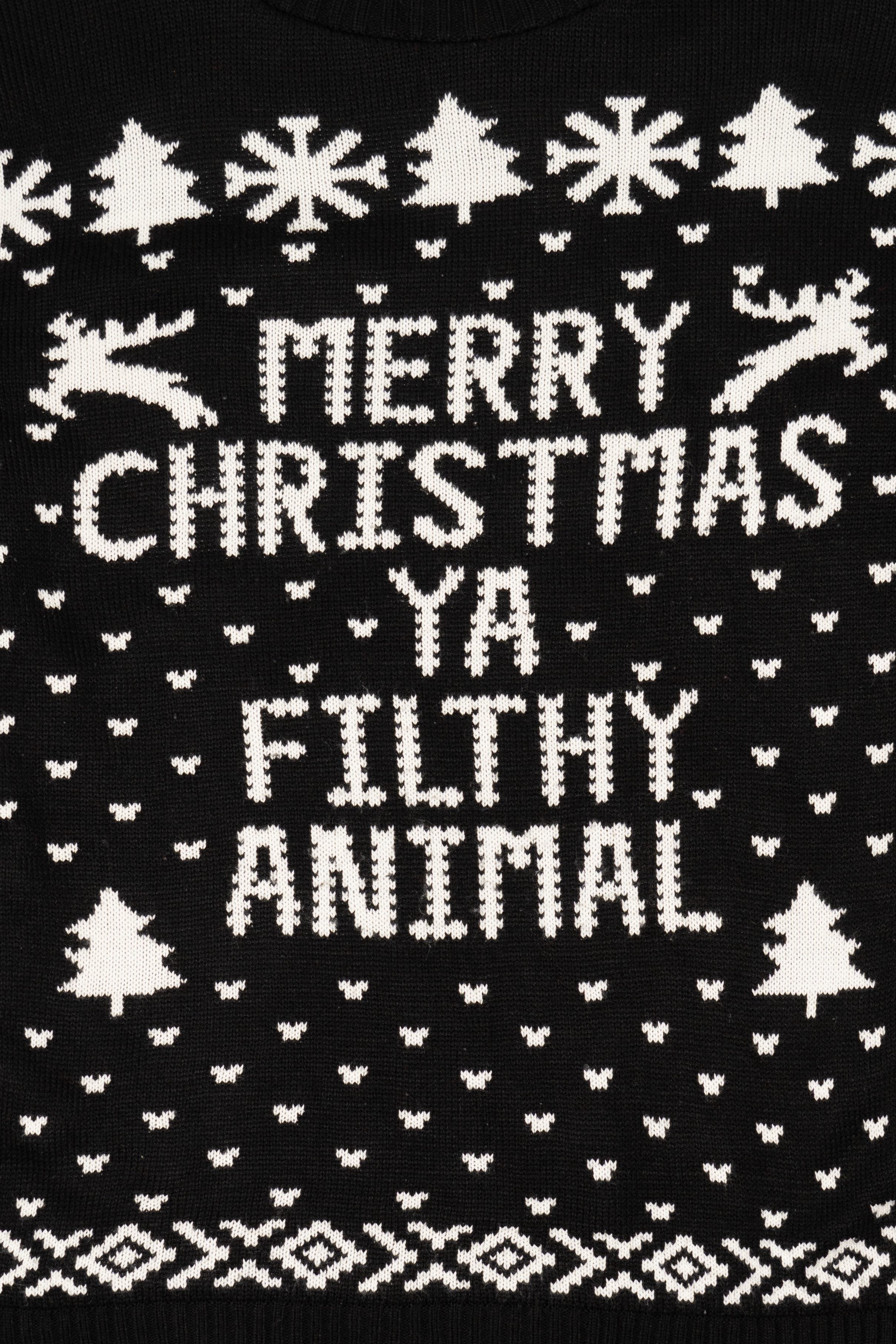 Black "Merry Christmas Ya Filthy Animal" Ugly Christmas Pullover (2010s)