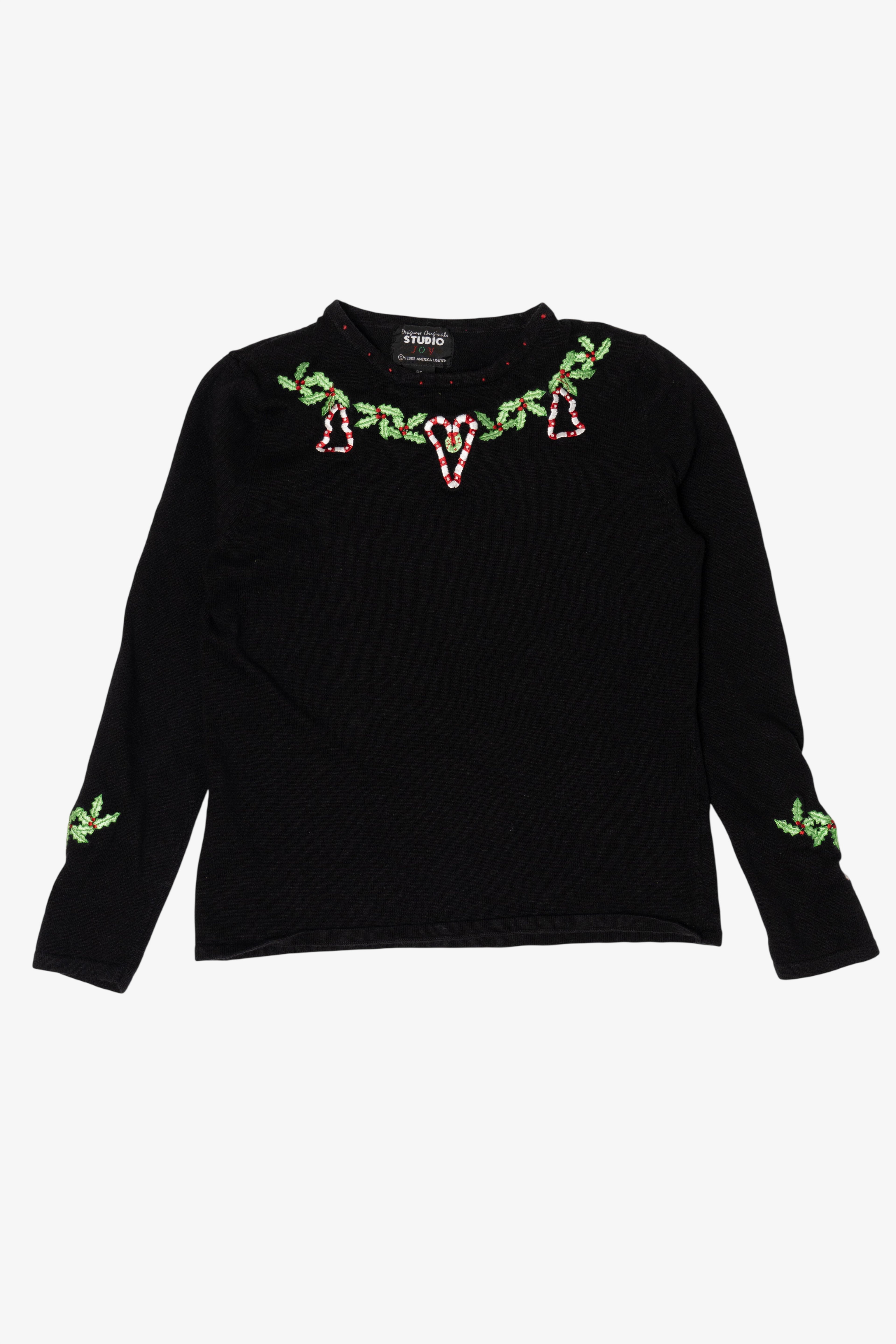 Vintage Black Studio Joy Candy Canes Ugly Christmas Pullover (2000s)