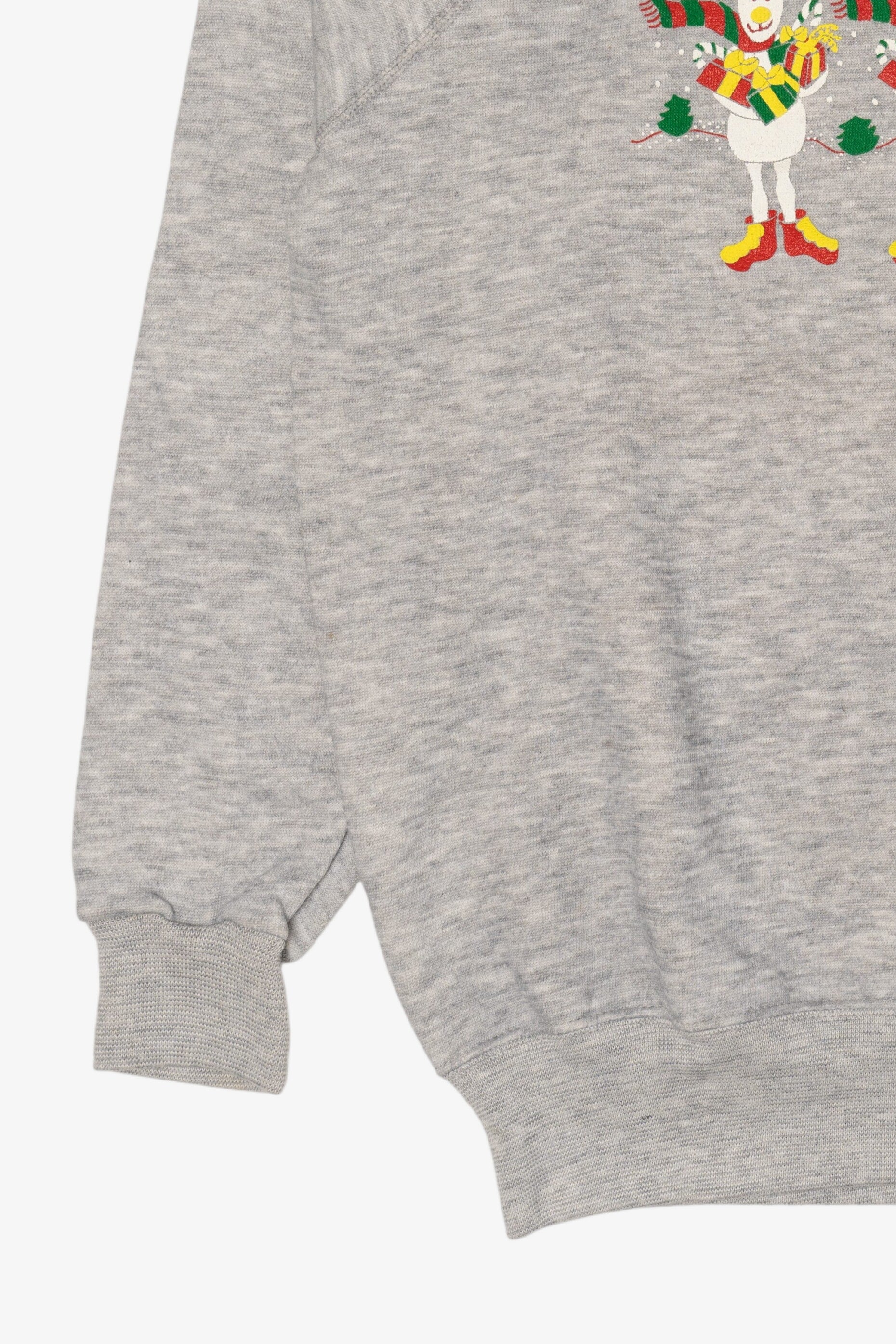Vintage Gray Bassett-Walker Reindeer Ugly Christmas Raglan Sweatshirt (1990s)