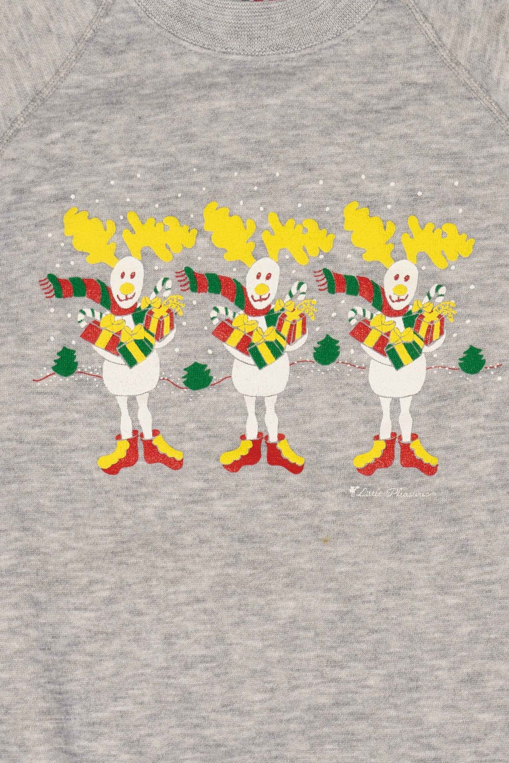 Vintage Gray Bassett-Walker Reindeer Ugly Christmas Raglan Sweatshirt (1990s)