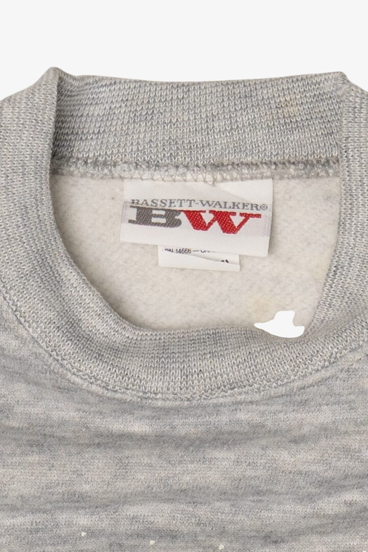 Vintage Gray Bassett-Walker Reindeer Ugly Christmas Raglan Sweatshirt (1990s)