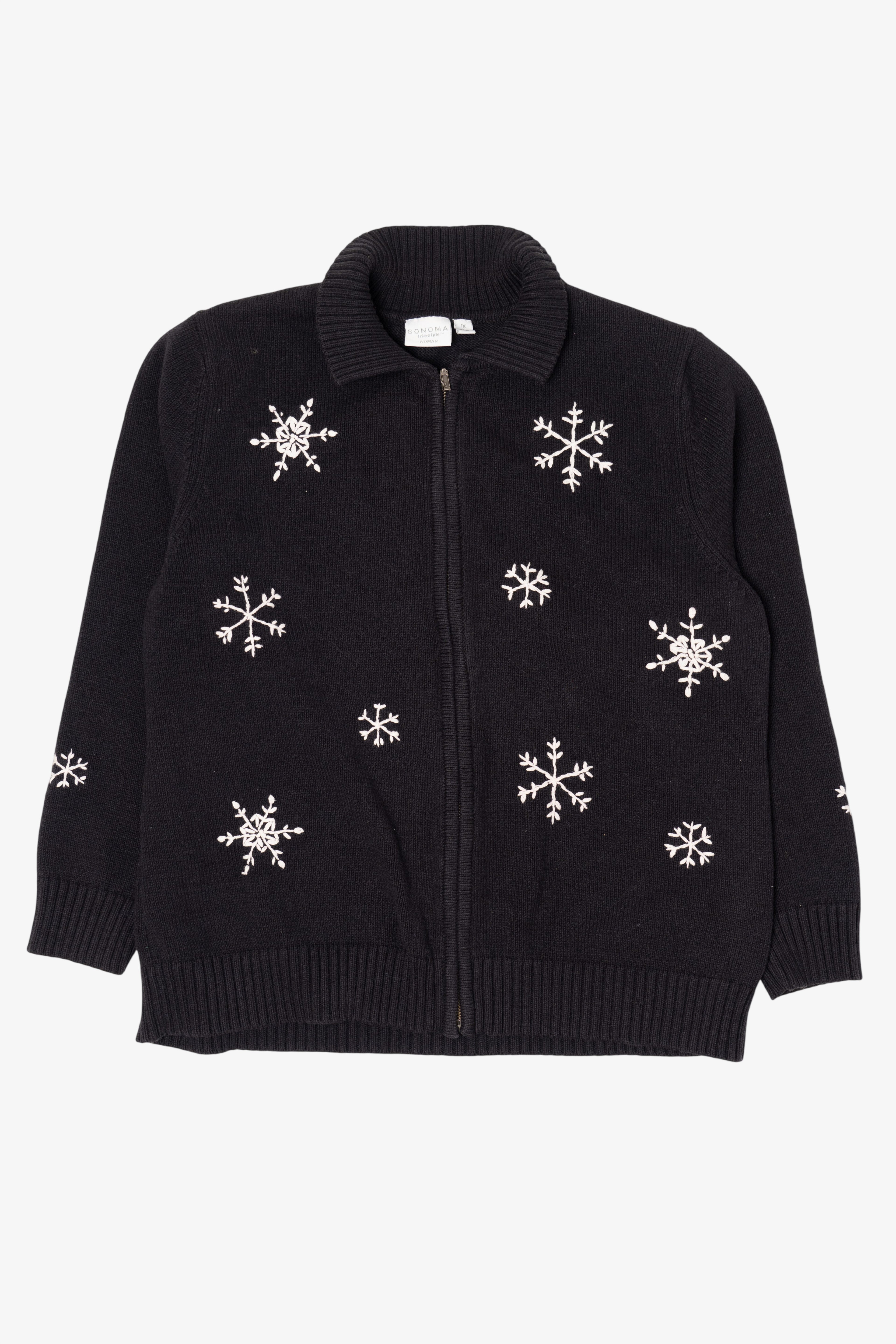 Vintage Black Sonoma Snowflakes Ugly Christmas Cardigan (2000s)