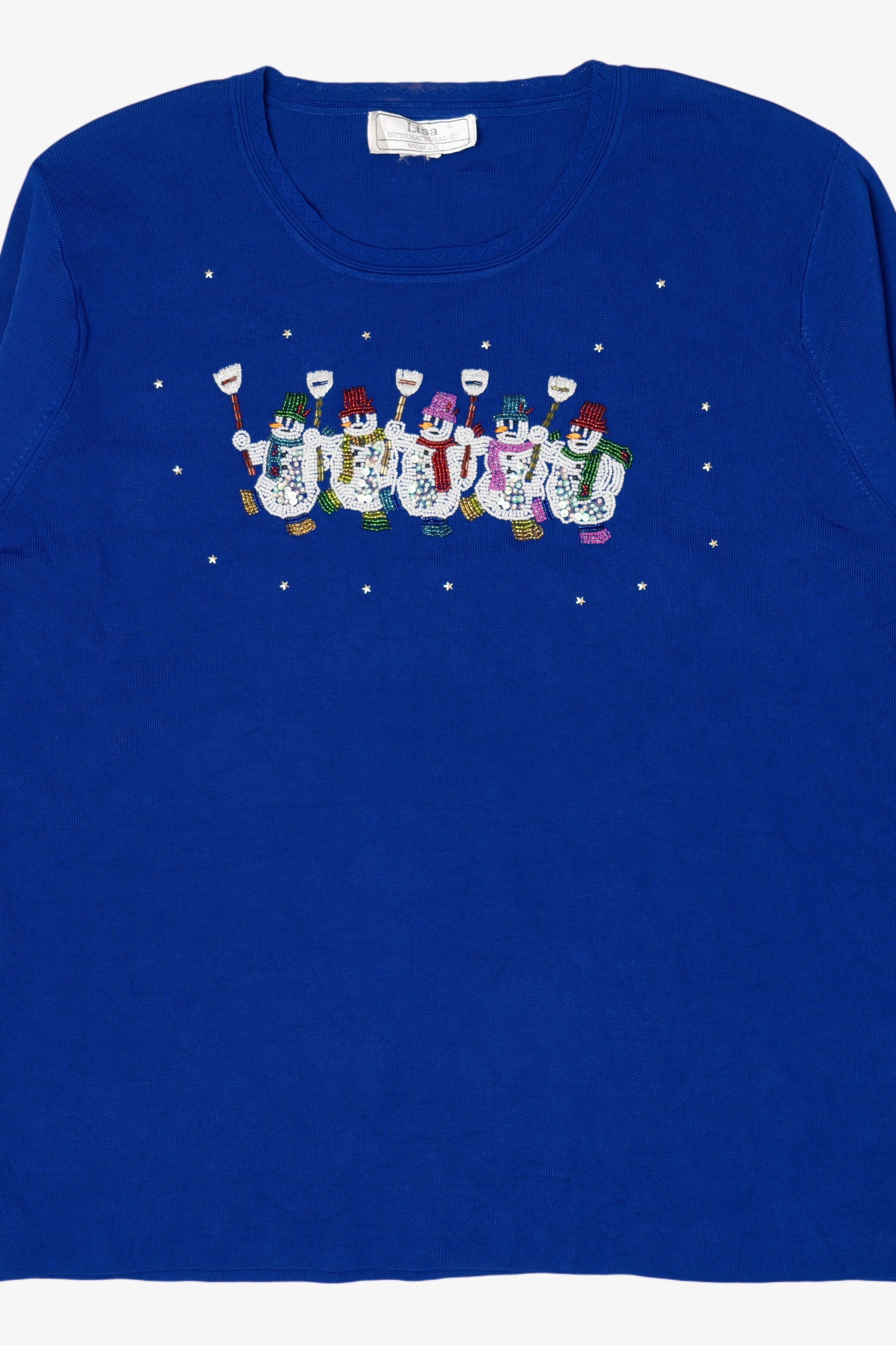 Vintage Lightweight Blue Lisa Snowmen Ugly Christmas Pullover (2000s)