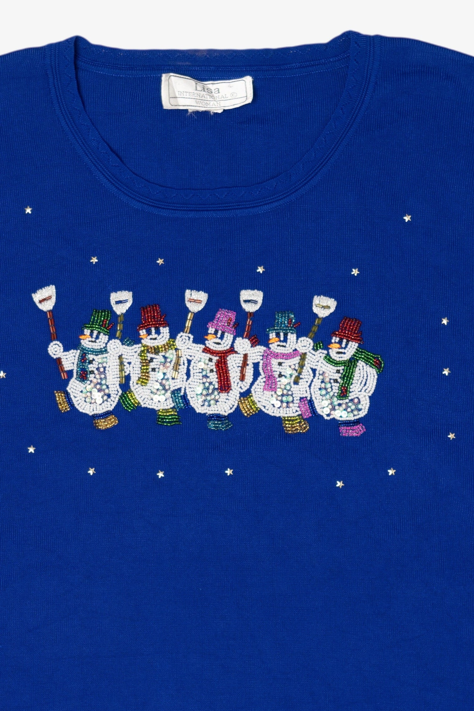 Vintage Lightweight Blue Lisa Snowmen Ugly Christmas Pullover (2000s)