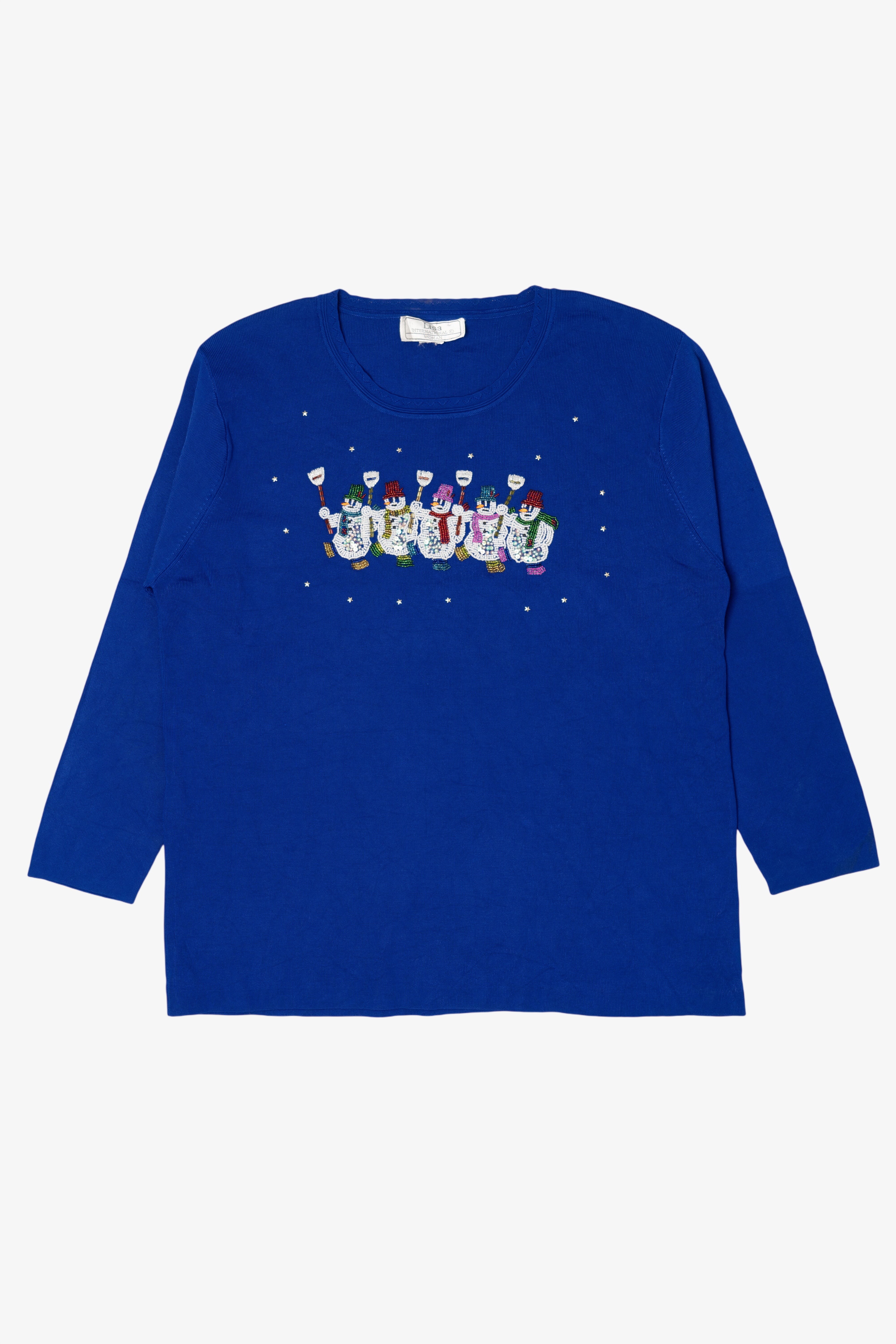 Vintage Lightweight Blue Lisa Snowmen Ugly Christmas Pullover (2000s)