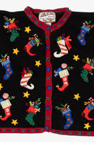 Vintage Black Heirloom Collectible Stockings Ugly Christmas Cardigan (2000s)
