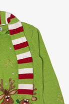 Vintage Green Tiara International Reindeer Scarf Ugly Christmas Cardigan (2000s)