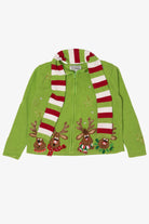 Vintage Green Tiara International Reindeer Scarf Ugly Christmas Cardigan (2000s)