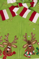 Vintage Green Tiara International Reindeer Scarf Ugly Christmas Cardigan (2000s)