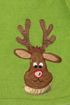 Vintage Green Tiara International Reindeer Scarf Ugly Christmas Cardigan (2000s)