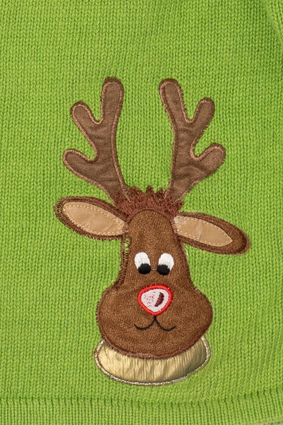 Vintage Green Tiara International Reindeer Scarf Ugly Christmas Cardigan (2000s)