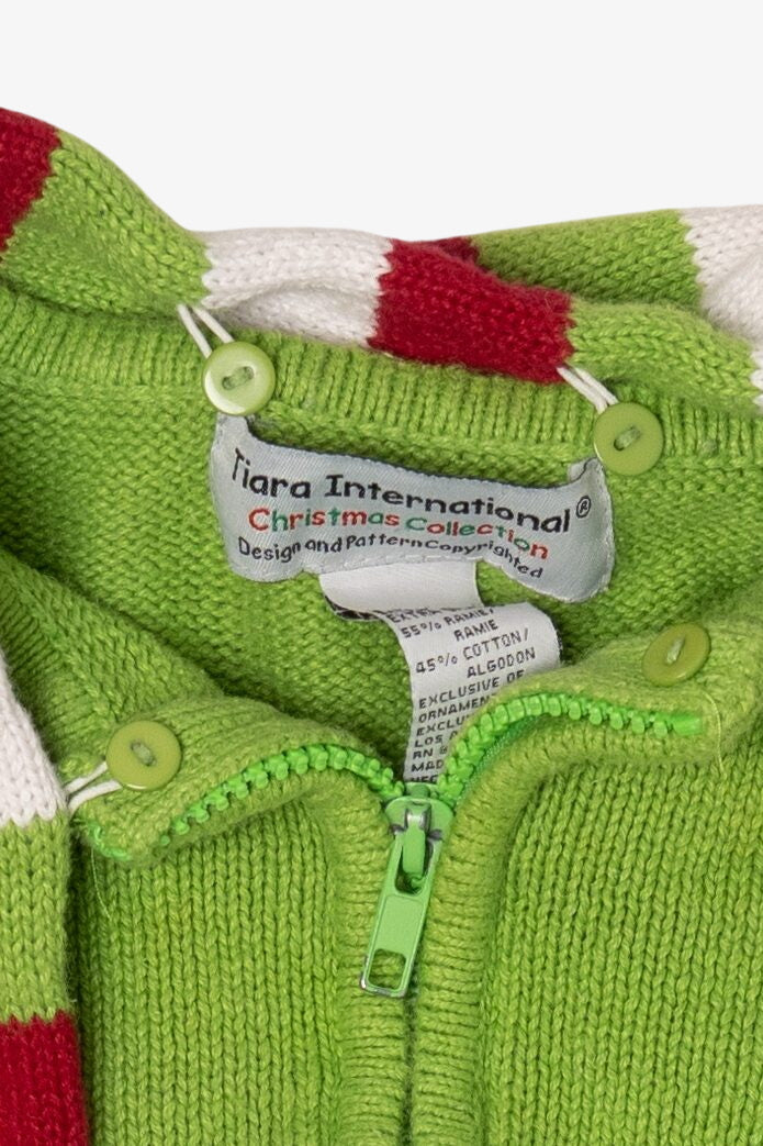 Vintage Green Tiara International Reindeer Scarf Ugly Christmas Cardigan (2000s)