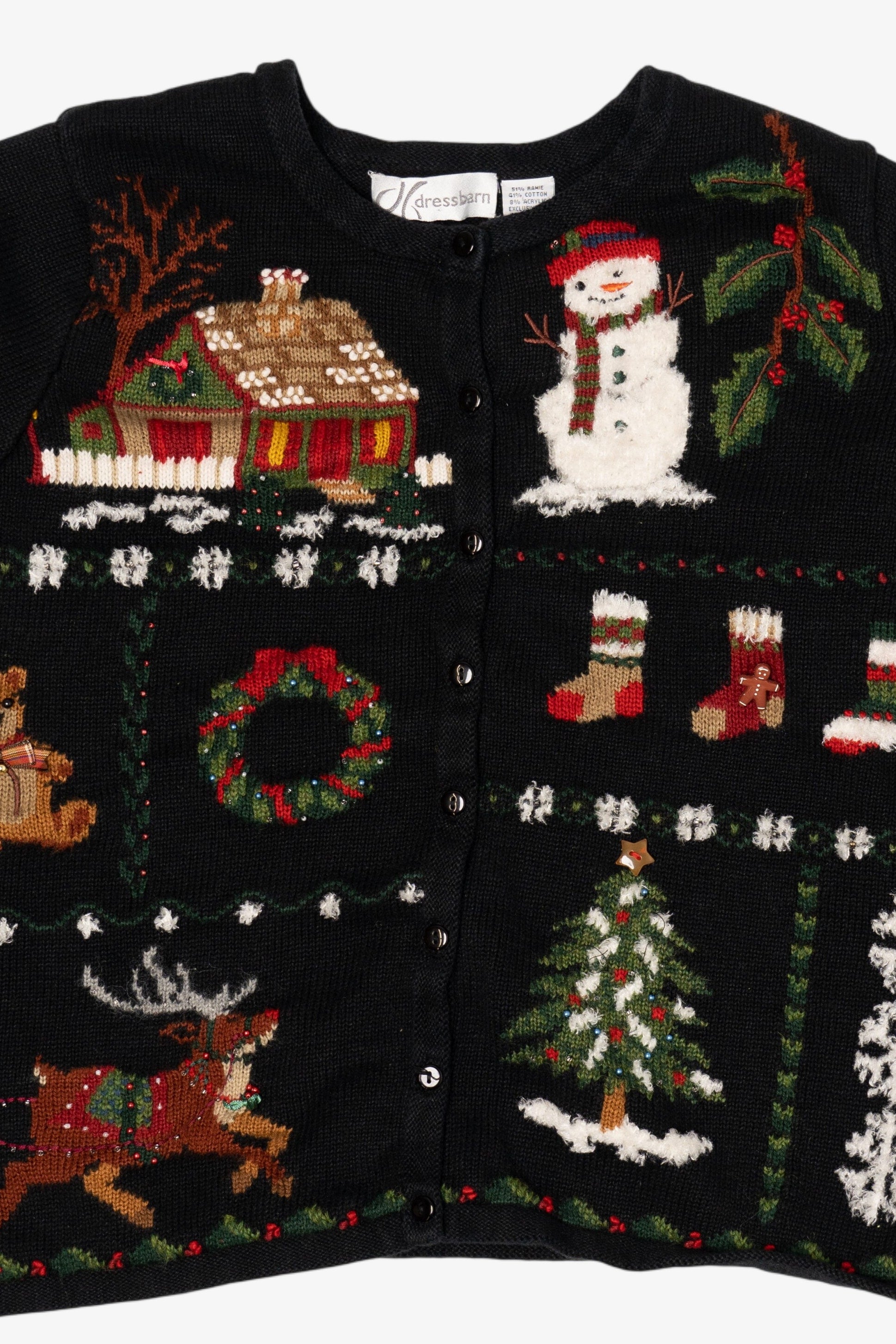 Vintage Black Dress Barn Ugly Christmas Cardigan (1990s)