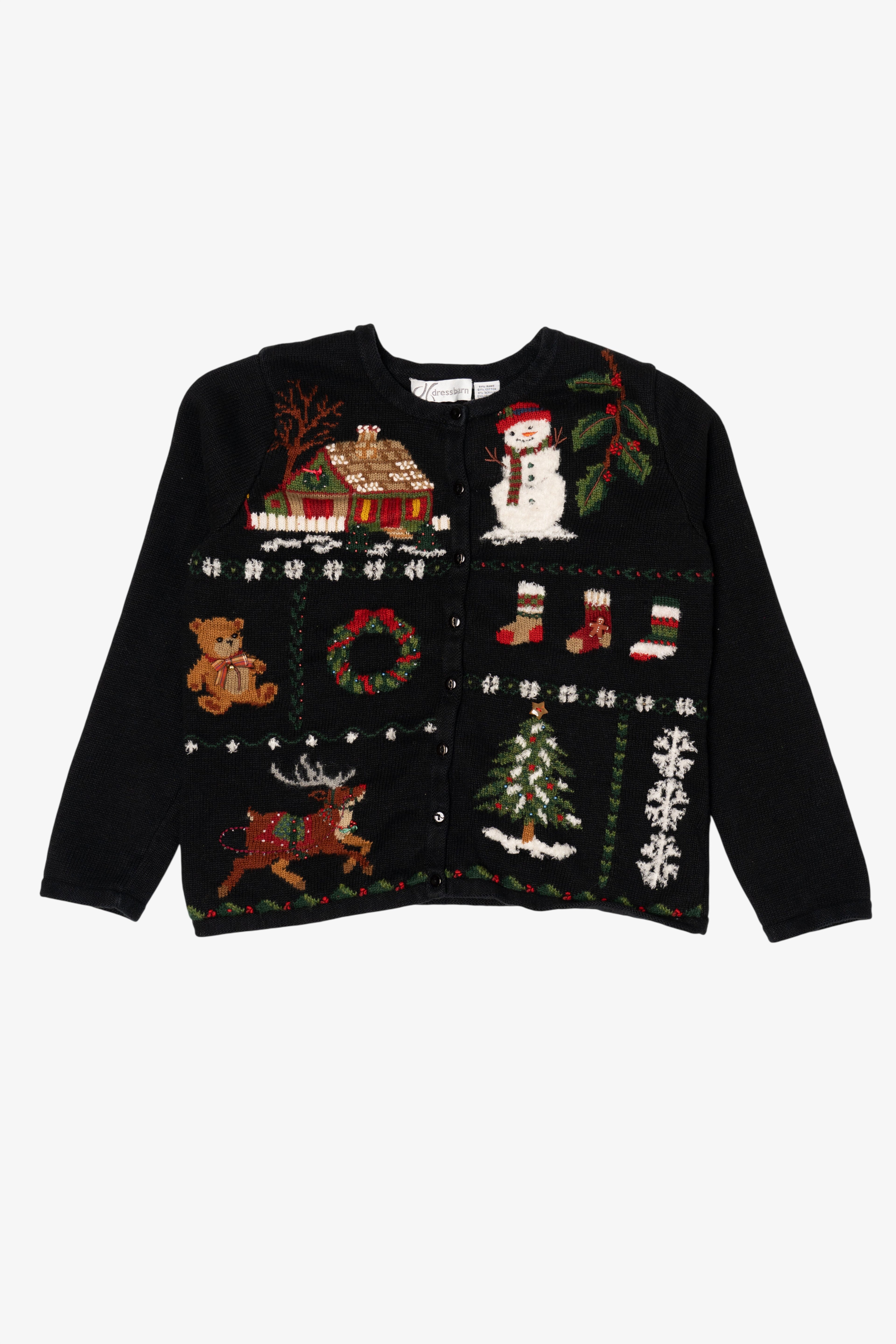 Vintage Black Dress Barn Ugly Christmas Cardigan (1990s)