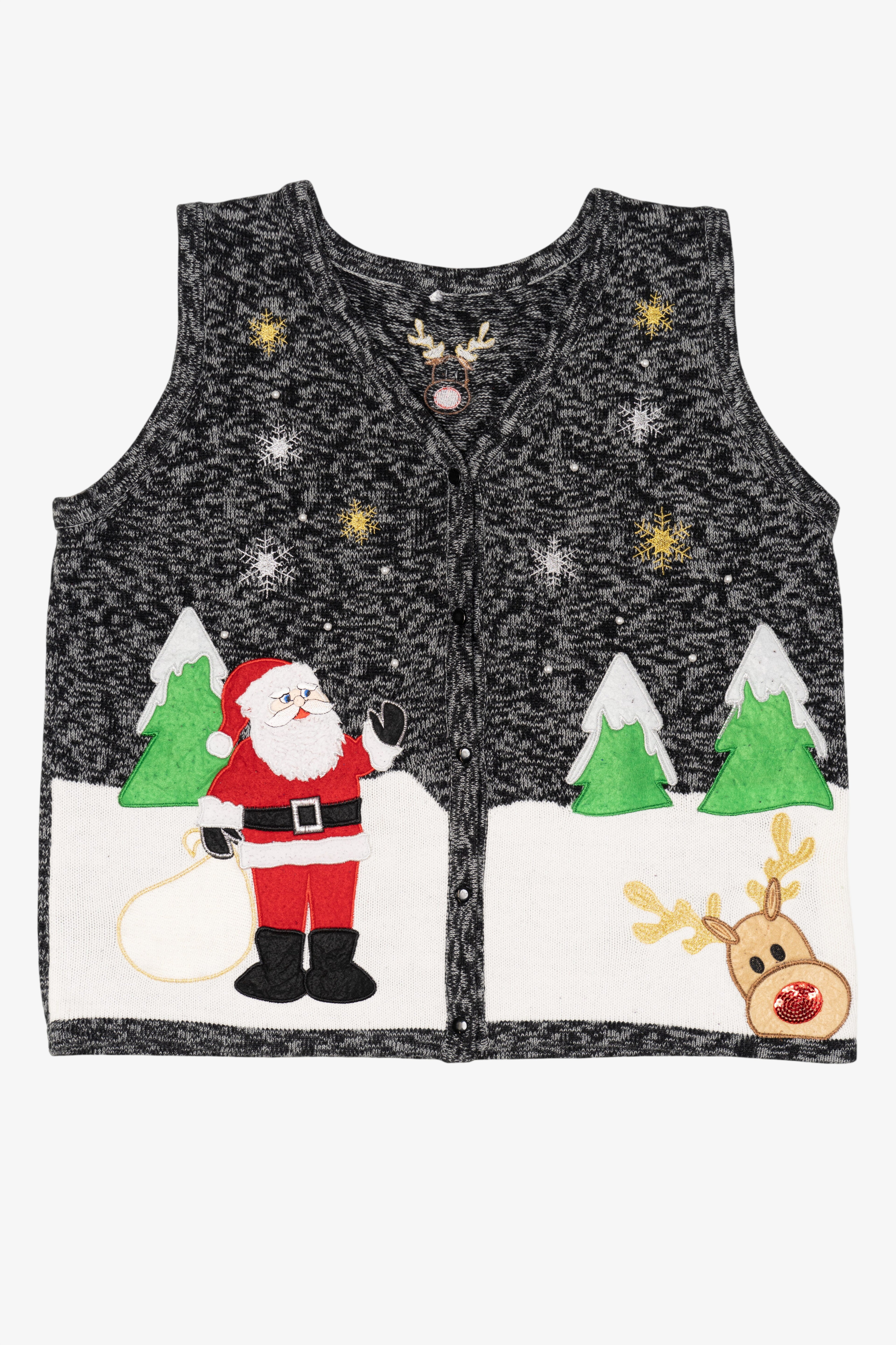 Vintage Dark Gray Santa Ugly Christmas Vest (2000s)