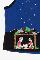 Vintage Blue Merry & Bright Nativity Scene Ugly Christmas Vest (1990s)