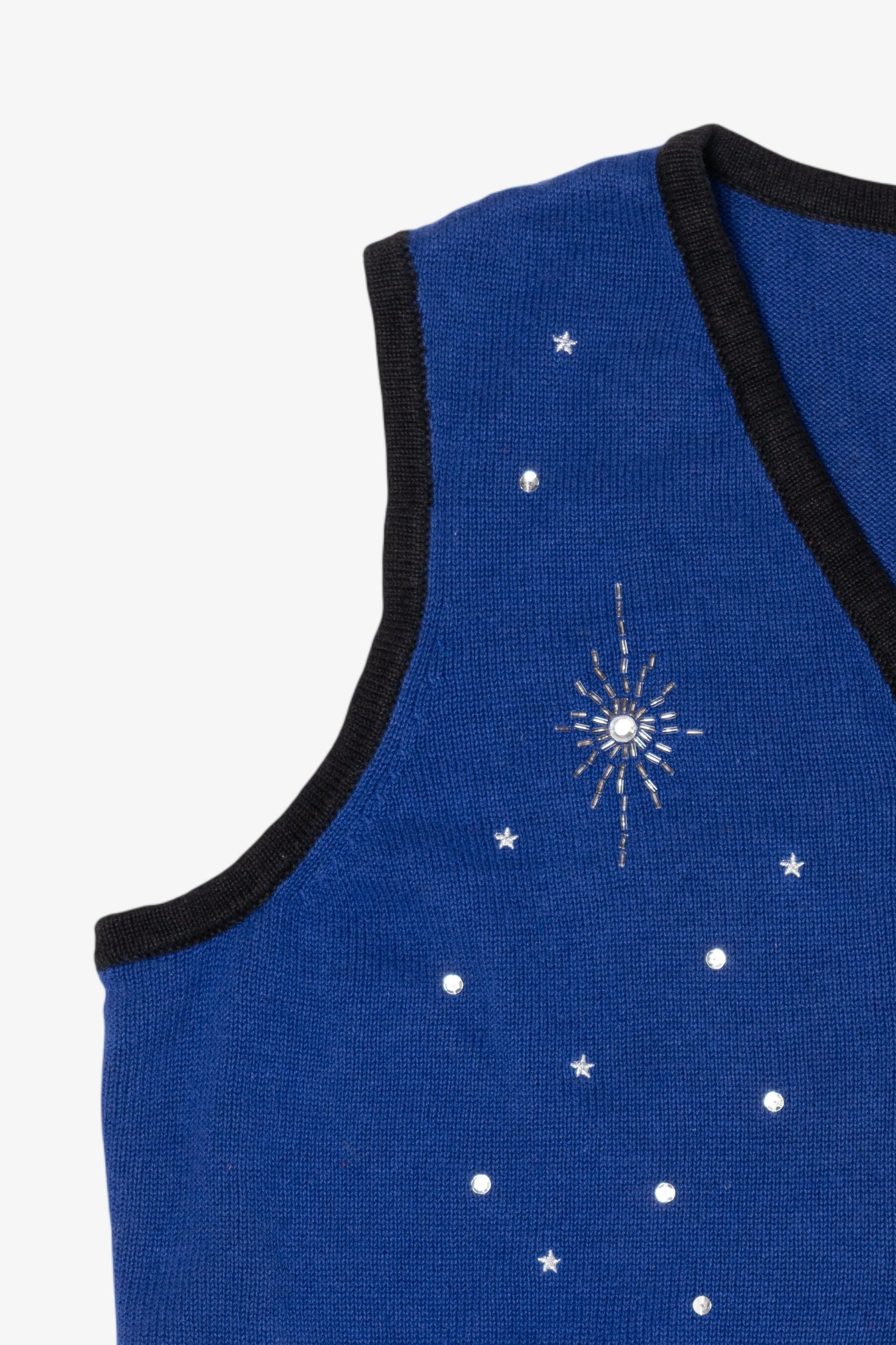 Vintage Blue Merry & Bright Nativity Scene Ugly Christmas Vest (1990s)