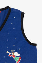 Vintage Blue Merry & Bright Nativity Scene Ugly Christmas Vest (1990s)