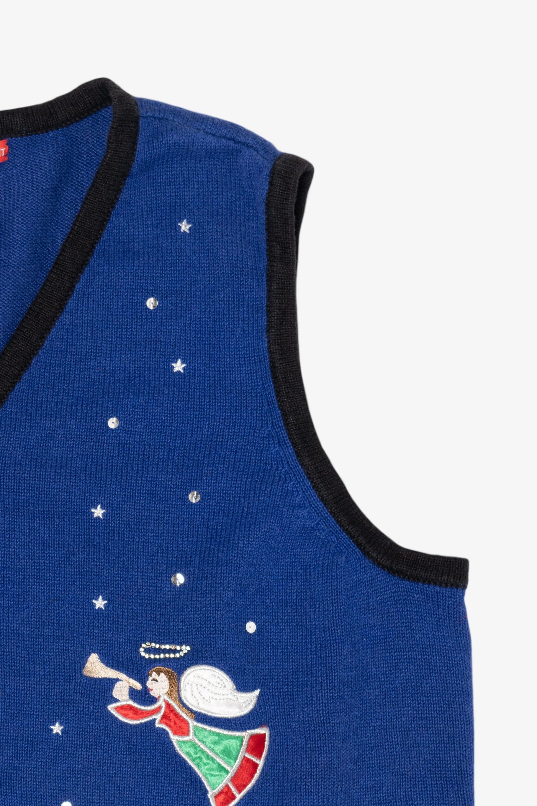 Vintage Blue Merry & Bright Nativity Scene Ugly Christmas Vest (1990s)